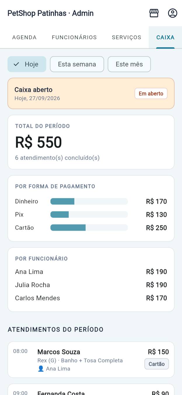 Caixa do dia com total, formas de pagamento e valores por funcionário